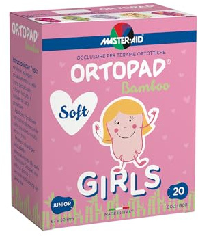 MASTER AID Ortopad Soft Girls Junior - Cerotti Colorati Oculari per Bambini - Cerotto Occlusore Occhio Bambini per il Trattamento di Occhio Pigro e Strabismo - 1 Confezione da 20 Pezzi - 6,7 x 5 cm