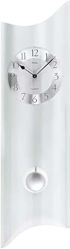 Pendeluhr AMS 7324 Wanduhr mit Pendel Quarz , geschwungenes satiniertes Mineralglas by AMS