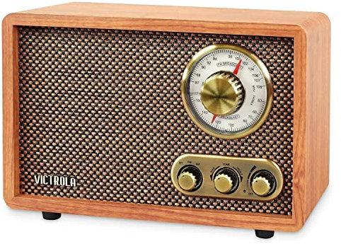 Victrola Retro Wood Bluetooth Radio with Built-in Speakers, Elegant & Vintage Design, Rotary AM/FM Tuning Dial, Wireless Streaming, Walnut