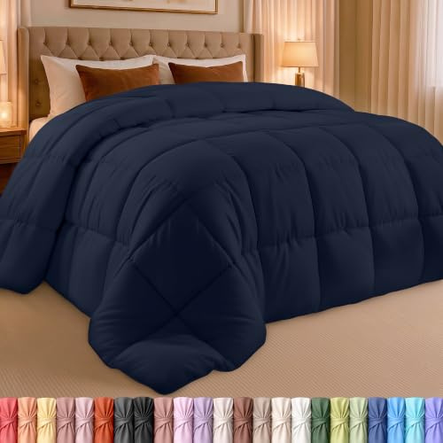 Utopia Bedding Comforter Duvet Insert - Quilted Comforter with Corner Tabs - Box Stitched Down Alternative Comforter (Queen, Navy)