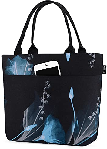 AOSBOS Sac Isotherme Repas Glacière Souple Isotherme Grande Capacité Lunch Bag Pour Déjeuner/Pique-nique/Camping/Plage, Motif Fleuri-Noir
