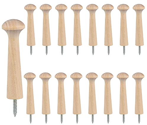 Ruisenda 16 Pieces Wooden Shaker Peg Screw-on Shaker Pegs 2.9 Inch Solid Unfinished Wood Shaker Racks for Hanging Coat Hat Bags and More DIY Paint Color