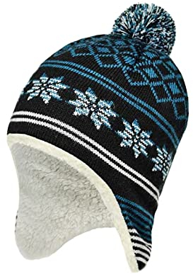 Marhatter Herren Mütze Strickmütze Wollmütze Herrenmütze mit Ohrenklappen Wintermütze Ohrenmütze Norweger Art (Blau/Schwarz/Weiß)