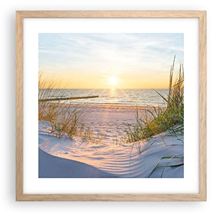 Poster 40x40 cm Wandbild Kunstdruck Landschaften Maritim - 3989 - P2N | Düne Strand Meer Wandposter mit hellem Eichenrahmen Wohnzimmer mit hellem Eichenrahmen Wanddeko Kunstposter ARTTOR