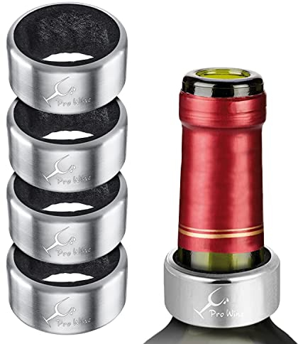 Cable Technologies 4 Teile Edelstahl-Tropfring, PRO Wine Sicherer und langlebiger Weinring, Champagner-Weinflaschen-Zubehör für zuhause, Bar oder Restaurant