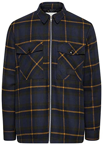 !Solid SDDarnel Herren Feldjacke Übergangsjacke jacke Überhemd Shacket Wollige Optik kariert Hemdjacke mit Reißverschluss Regular Fit, Größe:L, Farbe:Ensign Blue (194026)