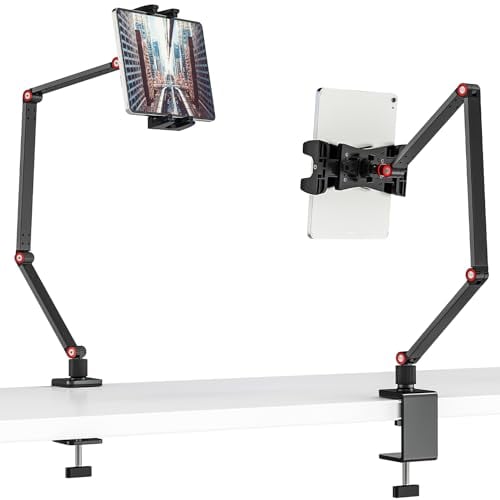 Jubor Table Tablet Stand Holder, iPad Holder for Bed, 360° Swivel Tablet Holder with Adjustble Long Arm, Foldable Desktop Tablet Mount Clamp for iPad Pro Air Mini, 4.7-12.9 Tablet Phones