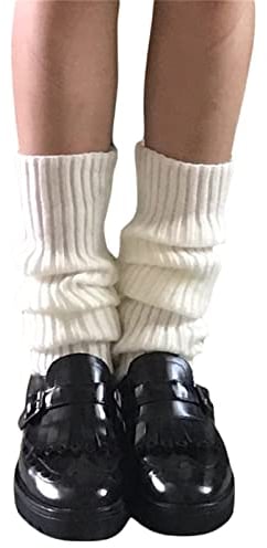 FeMereina Leg Warmers for Women Girls Goth Lolita Boot Socks 90s Japanese Harajuku Stacked Socks 90s Harajuku Kawaii High Heels Boots Warm (White, One Size)