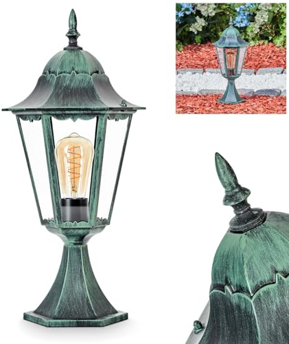 HOFSTEIN Sockelleuchte Hongkong, Außenwegeleuchte aus Metall/Glas in Schwarz-Grün/Klar, Wegeleuchte im Antik/Retro/Vintage-Design für Garten, Außenbereich, Hof, Terrasse, 50 cm, E27, IP44