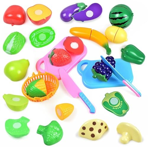 Innoocool Kids Play Food Toy 18PCS, Kitchen Fruits & Vegetables Toys for Toddlers Pretend Cutting, Pretend Food Toys for Boys Girls Birthday