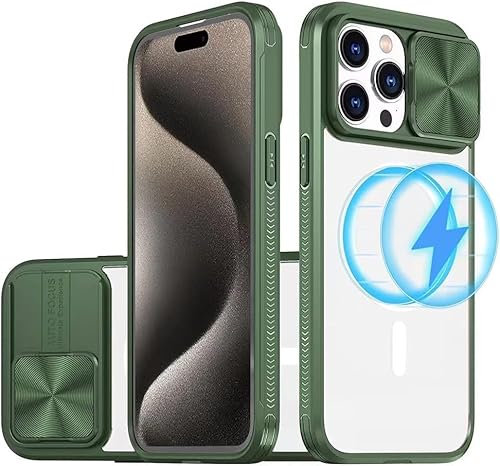 MEIQIBAO Cover per iPhone 14 Pro Max Custodia Magnetismo trasparente Protezione,Copri Fotocamera Scorrevole Ultra Sottile Rigida Hard Antiurto Antigraffio Antiscivolo Shockproof Protettiva Case,verde