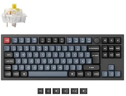 Keychron Q3 Pro Kabellose mechanische Tastatur, QMK/VIA Programmierbare Vollmetalltastatur Deutsches DE-ISO TKL Layout Bluetooth/Kabelgebunden RGB mit Hot-swap-fähigem Keychron K Pro Bananenschalter