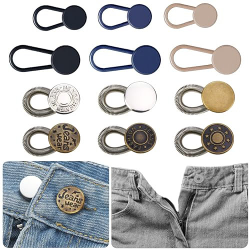 MUNAN 12 Stück Knopfverlängerungen für Hosen für Damen und Herren, Jeans, Metall, elastischer Bund, Expander, Kunststoff, flexibel, verstellbare Verlängerung, Hosen-Taillenverlängerung, kein Nähen,