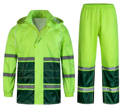 KTWOLEN Herren Regenanzug Reflektierender Fahrrad Regenkombi Motorrad Winddicht Regenmantel Wasserabweisend Regenbekleidung Erwachsen Regenanzug, Grün, XL