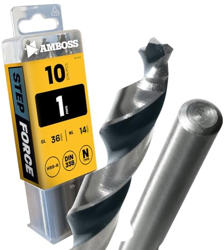 10x Spiralbohrer Step Force Ø1 mm - HSS-G DIN 338 für Stahl, Baustahl, Alu, Buntmetalle AMBOSS WERKZEUGE® Bohrer Bleche, Profile - Sechskant f. Bohrmaschine, Akkubohrer, Standbohrmaschine