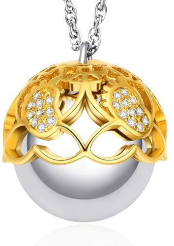 Dada Gioielli - Protection et amour pour les futures mamans - Collier bola de grossesse appelant les anges - Pendentif scintillant - Cadeaux pour femmes enceintes (pied de bébé Or)