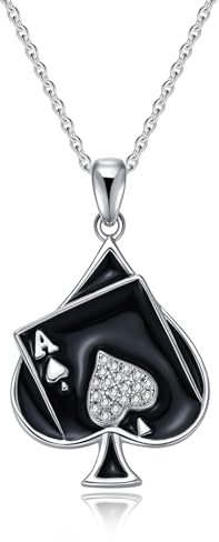 YONFQE Ass Halskette 925er Sterlingsilber Pik Ass Anhänger Spielkarten Schmuck Geschenke für Frauen