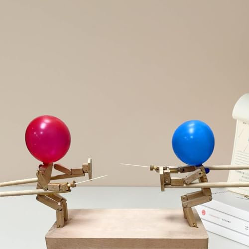 2-Spieler-Ballon-Bambusmann-Schlacht-Spiel - Bumm-Bumm-Ballonspiel, handgefertigtes Holzfechtpuppen-Set für spannende Ballonschlachten, rasantes Partyspiel für Kinder und Erwachsene (mit 100 Ballons)