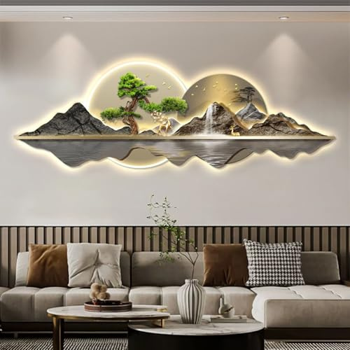 Traditionelle chinesische Wanddekoration aus Kiefernholz, 3D-Wandskulpturen, Gemälde mit LED-Licht, moderne orientalische Dekorationen