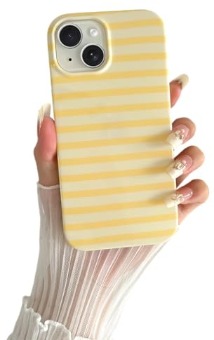 SmoBea Kompatibel mit iPhone 15 Hülle, Süßes horizontal Striped Handyhülle, weiches, schlankes, stoßfestes TPU-Telefoncover für Frauen und Mädchen, schön und stilvoll,Gelb