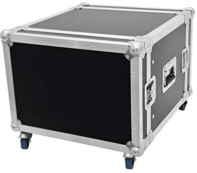 Roadinger Rack Profi, 8 HE, 45 cm Einbautiefe | Mit 4 Rollen | PRO Flightcase für 483-mm-Geräte (19) | 2 abnehmbare Deckel | 9 mm mehrschichtig verleimtem Birkenmultiplexholz, dunkelbraun laminiert