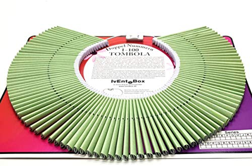 IvEnt.Box Doppellose am Ring, Farbe grün, 100 Tombola Lose mit Doppelnummern 1-100