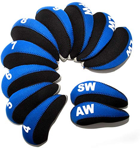 barudan golf Schlägerhauben-Set für Golfschläger, 11-teilig, Neopren, geeignet für Taylormade Callaway PXG, leicht, Lob Wedge, Sand Wedge, 4-9 AW SW PW LW, passend für Tayormade M5 M6, Blue-Black