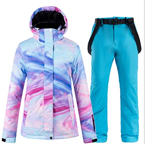 Ez4garden Damen Outdoor-Snowboard-Skijacke und -hose, bunt, bedruckt, winddicht, wasserdicht, warm Gr. XX-Large, Lakeblue