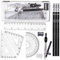 FEPITO 11 Pcs Math Geometry Compass Set Student Maths Protractor Set School Stationery Set inclus Rulers, Pencil, Eraser in Carrying Case