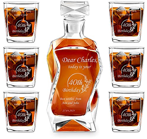 Maverton Classic Curve Whiskey Decanter Set of 6 Glasses - You can Personalise Tumblers as Gift - 700 ml Universal Carafe - Congratulations