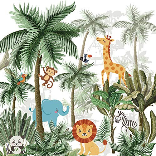 Papier peint intissé 250 cm X 250 cm, décor panoramique tropical, pour chambre d'enfant, animaux de la jungle.