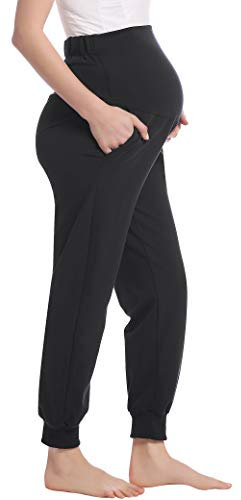 Lang Schlafanzug/Pyjama/Yoga Hose f Schwangere Umstands Schwangerschaft Jogginghose Bequeme Leichten(Schwarz,XL)