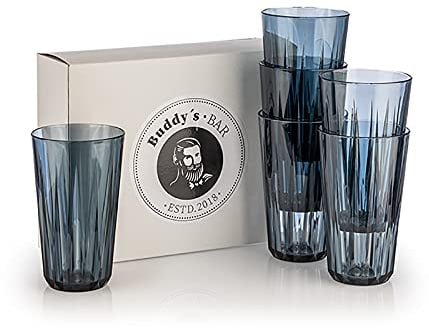 Buddy´s Bar - 6er Set, Hochwertige 0,5 Liter Tritan Kunststoff Trinkgbecher, BPA frei, Kristallglas-Optik, bruchfeste Mehrweg-Becher, wiederverwendbar und spülmaschinenfest, 500 ml, grau