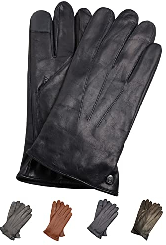 AKAROA ESTD 2019 Lederhandschuhe Herren MAX, Touchscreen Funktion, italienisches Leder, recyceltes Strickfutter aus 50% Kaschmir und 50% Wolle, 5 Größen S - XXL, marineblau, XXL-10,5