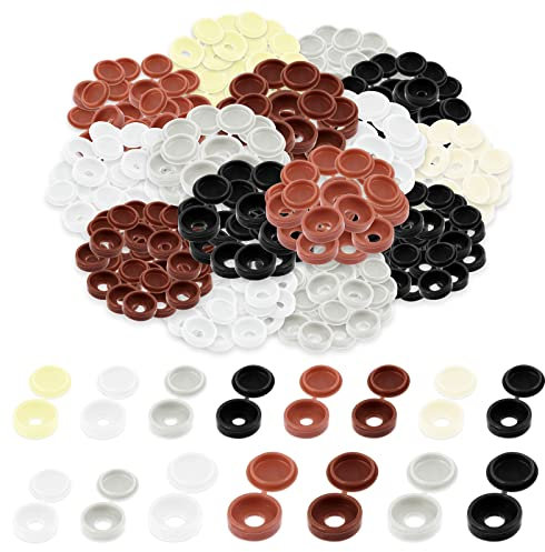 Tanstic 300pcs Plastic Hinged Screw Cover Caps, 6 Colors - 4mm, 5mm, 6mm