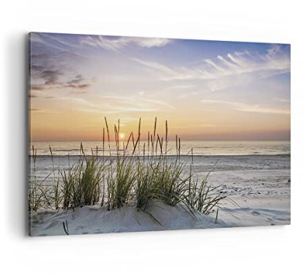 ARTTOR Leinwandbild 100x70cm Wandbild Landschaften Maritim - 4201 | Westen Sonne Strand Groß Wanddekoration Wohnzimmer Schlafzimmer Küche Wanddeko Wand Kunstdruck Wandkunst Wall Decor ARTTOR