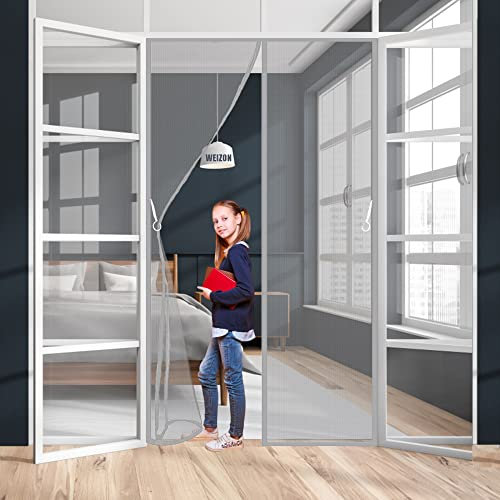 Zanzariera Magnetica 95 x 240 cm Anti Zanzare Magnetico Chiusura Automatica con Calamita telaio completo nastro magico Porte Scorrevoli Garage Finestra - Grigio A