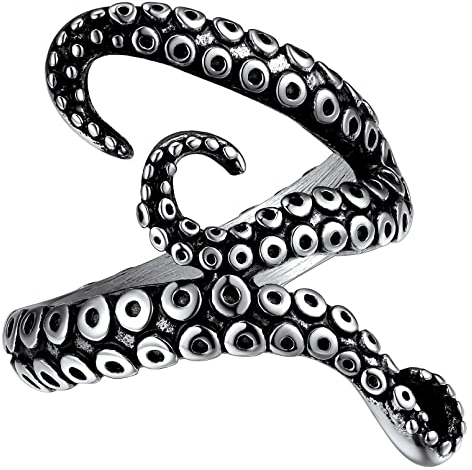 FaithHeart Herren Kraken Ring Männer Statementring Punk Bandring in Größe 65 Edelstahl Siegelring Partnerring Freundschaftsring 3 Tentakel Fingerring