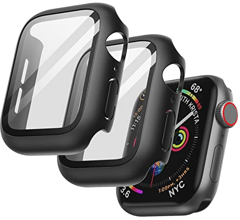 JETech Hülle mit Displayschutz für Apple Watch SE (2022/2020) /Series 6 5 4 40 mm, Gesamt Schutzhülle, Eingebaut Gehärtetes Glas Schutzfolie Hoch Empfindlichkeit, 2 Stück (Schwarz)