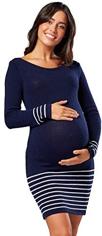 HAPPY MAMA Femme Maternité Tricot Robe Midi Robe Pull Manches Longues 050 (Marine, 44-46, 2XL/3XL)