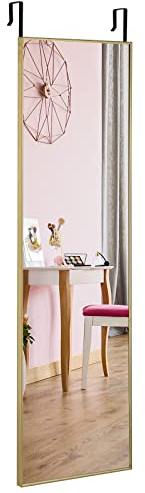 RELAX4LIFE Wandspiegel 120 x 37cm, Ganzkörperspiegel Wand-&Türmontage, Türspiegel mit 3 stufig verstellbarem Haken, Spiegel Hartglas Metallrahmen, Hängespiegel für Garderobe Eingang (Gold)