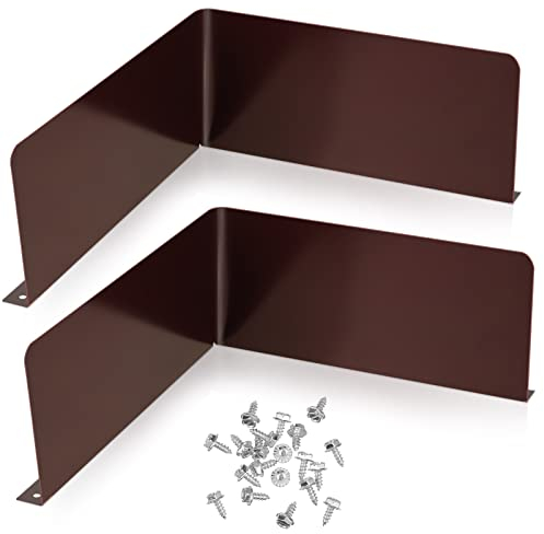 2 Pcs Gutter Valley Splash Guards Downspout Diverter Roof Rain Diverter Roofing Gutter Guards with 20 Pcs Matching Gutter Screws Rain Gutter Guards for Corner House, Brown (Bent Style)
