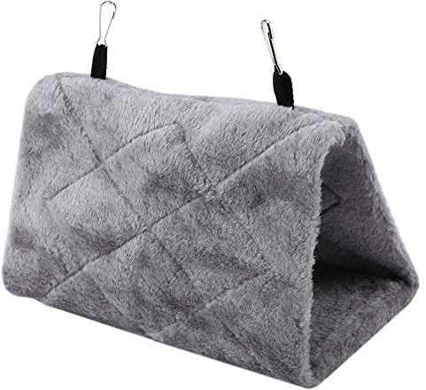 Tbest Gabbia Sospesa per Uccelli, Morbida Amaca in Peluche, Tenda Sospesa per Uccelli, Pappagallo, Letto Caldo Invernale, Giocattolo per Animali Domestici (Grigio)