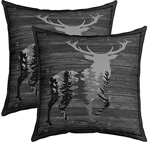 Rustic Hirsch Kissenbezüge 40x40cm 2er Set Kissenbezüge Weich Kinder Bauernhaus Hirsch Hunting Dekorative Sofakissen Couchkissen Geweih Kissenbezug Kissenhülle Western Bauernhaus Grey Dekokissens
