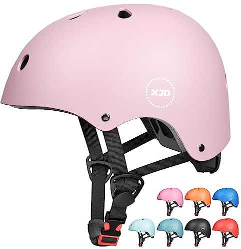 XJD Fahrradhelm Kinder Jugend Kinderhelm Einstellbare Skateboard Helm Skaterhelm für Fahrrad Skateboard Scooter Roller Kinderfahrradhelm für 3-13 Alt Mädchen und Jungen (S: 51-54 cm, Rosa Lila)