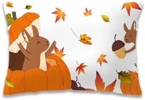 UTEFIF Herbst Kissenbezüge, Leinen Dekorativ Zierkissenbezüge Kürbis Kissenbezug Erntedankfest Deko Kissenhülle für Sofa Couch Schlafzimmer Wohnzimmer (30x50cm)
