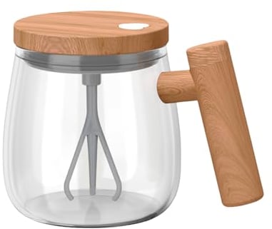 SPORWAY Taza autoagitadora, 400 ml, vaso agitador eléctrico, vaso alto de borosilicato, taza de café portátil con agitador automático para café, leche, proteína en polvo (Color arce)