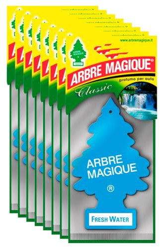 Arbre Magique Mono, désodorisant solide pour voiture, parfum Fresh Water, parfum frais et pétillant, dure jusqu'à 7 semaines, fabriqué en Italie, paquet de 8 pièces