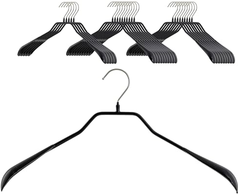 MAWA Kleiderbügel, Set mit 25 körpergeformten Metallkleiderbügeln, ideal für Mäntel, Jacken, Blazer und Anzüge, 360° drehbarer Haken, Antirutschbeschichtung, 42 cm, Schwarz
