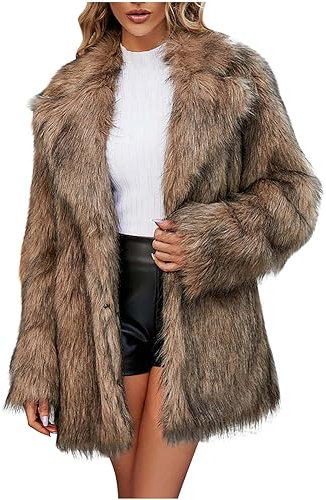 Fur Coat for Women luxe Faux Fur Long Coat Jacket Cardigan Ladies Warm Artificial Fleece Lined Jackets Winter Fashion Casual Solid Lapel Neck Thick Outerwear Fluffy Fuzzy Overcoat